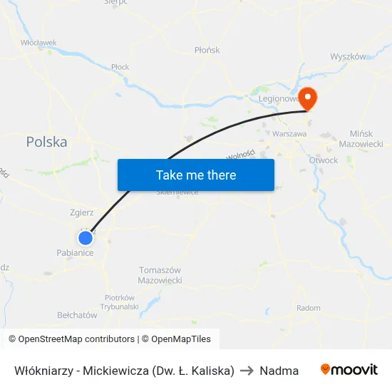 Włókniarzy - Mickiewicza (Dw. Ł. Kaliska) to Nadma map
