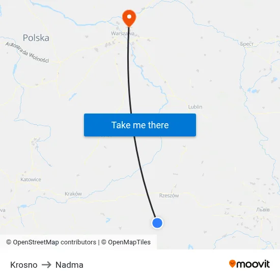 Krosno to Nadma map