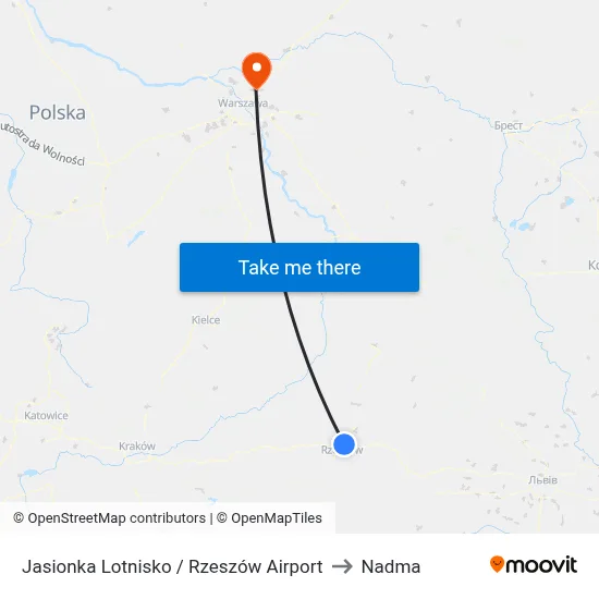 Jasionka Lotnisko / Rzeszów Airport to Nadma map