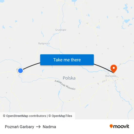 Poznań Garbary to Nadma map