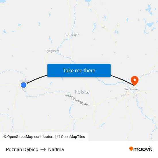 Poznań Dębiec to Nadma map