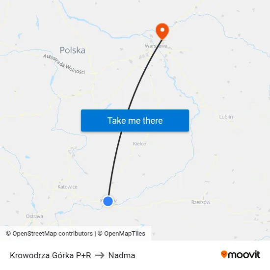 Krowodrza Górka P+R to Nadma map