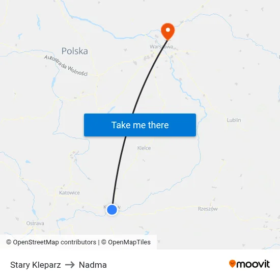 Stary Kleparz to Nadma map