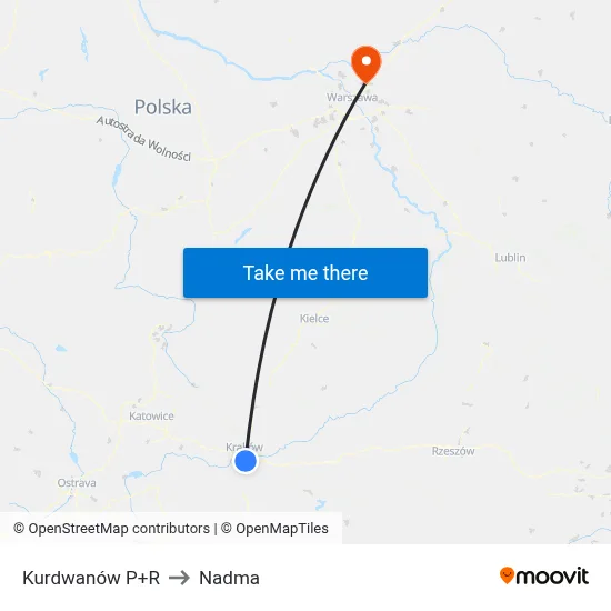 Kurdwanów P+R to Nadma map