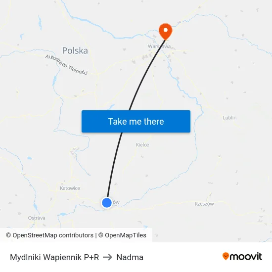 Mydlniki Wapiennik P+R to Nadma map