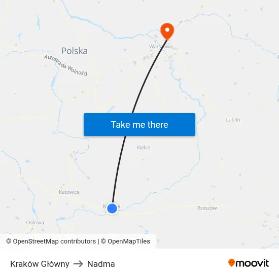 Kraków Główny to Nadma map
