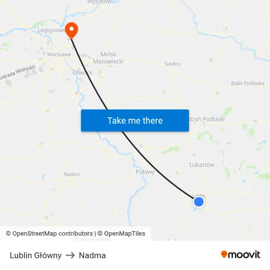 Lublin Główny to Nadma map