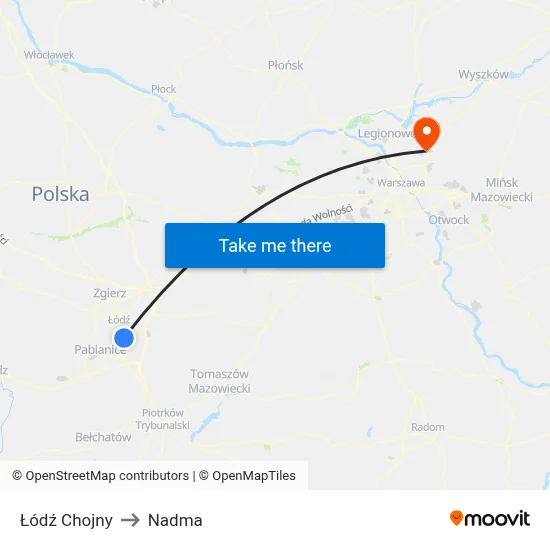 Łódź Chojny to Nadma map
