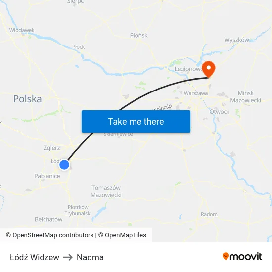 Łódź Widzew to Nadma map
