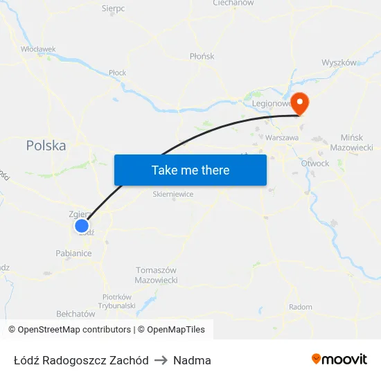 Łódź Radogoszcz Zachód to Nadma map