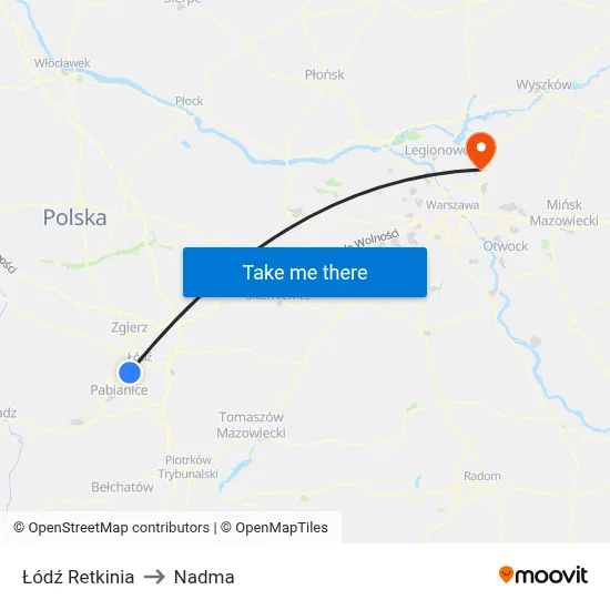 Łódź Retkinia to Nadma map