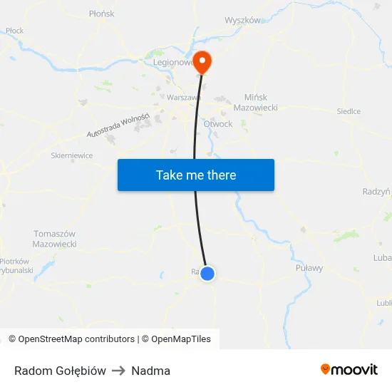 Radom Gołębiów to Nadma map