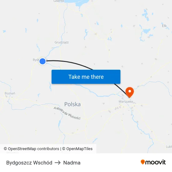 Bydgoszcz Wschód to Nadma map