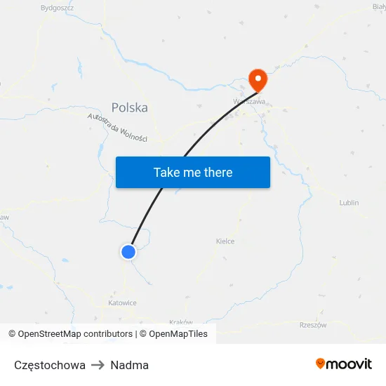 Częstochowa to Nadma map