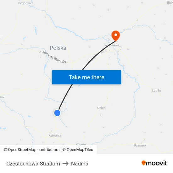 Częstochowa Stradom to Nadma map