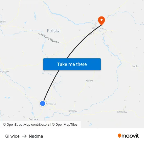Gliwice to Nadma map