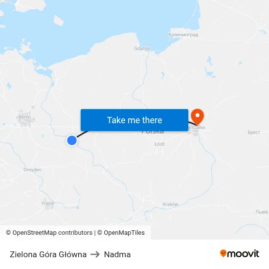 Zielona Góra Główna to Nadma map