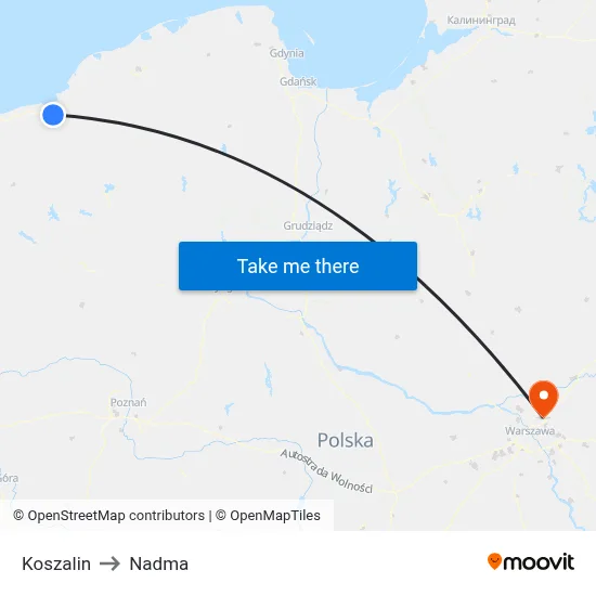 Koszalin to Nadma map