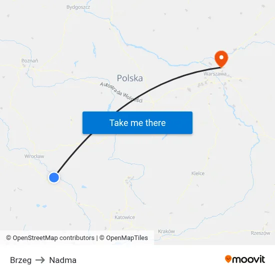 Brzeg to Nadma map