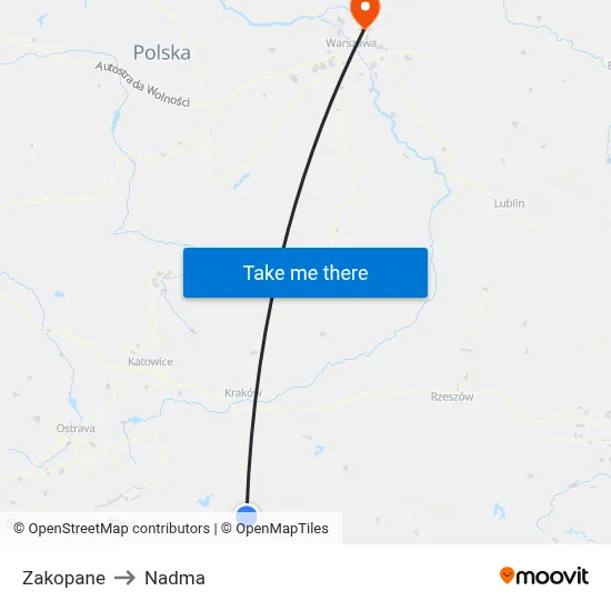 Zakopane to Nadma map