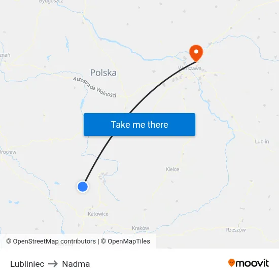 Lubliniec to Nadma map