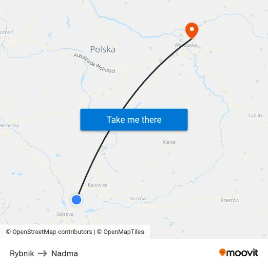 Rybnik to Nadma map