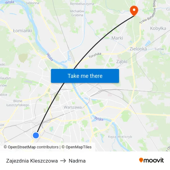 Zajezdnia Kleszczowa to Nadma map