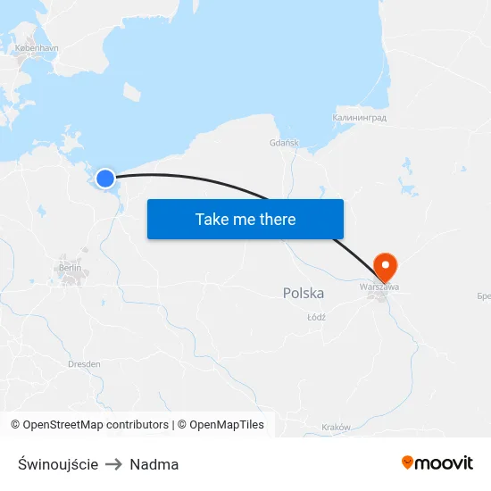 Świnoujście to Nadma map