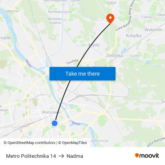 Metro Politechnika to Nadma map