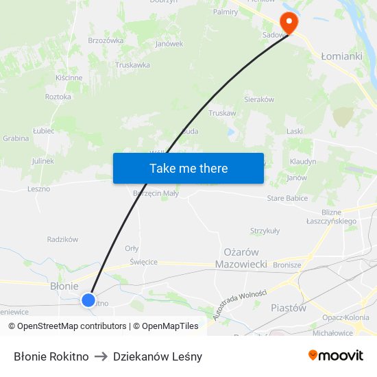 Błonie Rokitno to Dziekanów Leśny map