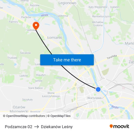 Podzamcze to Dziekanów Leśny map