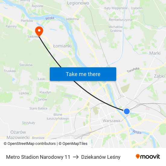 Metro Stadion Narodowy 11 to Dziekanów Leśny map