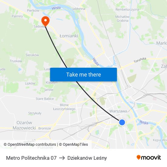 Metro Politechnika 07 to Dziekanów Leśny map