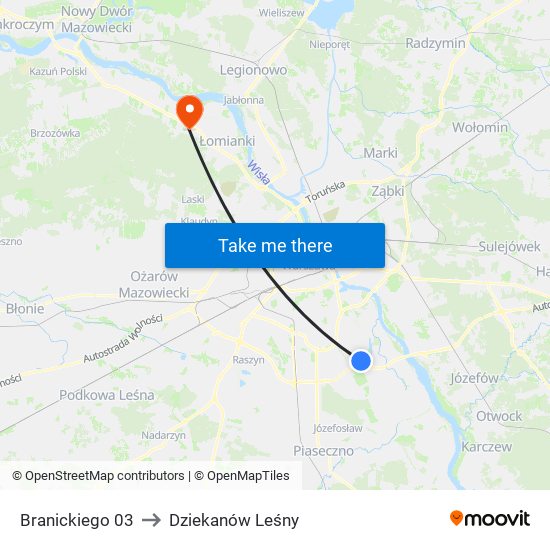 Branickiego 03 to Dziekanów Leśny map
