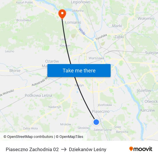 Wólka Kozodawska Zachodnia to Dziekanów Leśny map