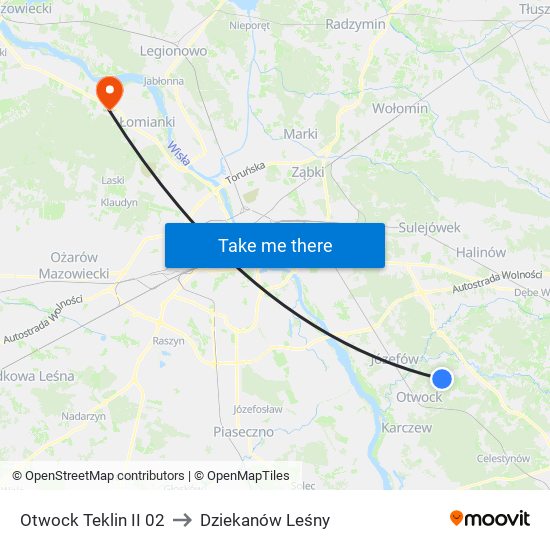 Otwock Teklin II 02 to Dziekanów Leśny map