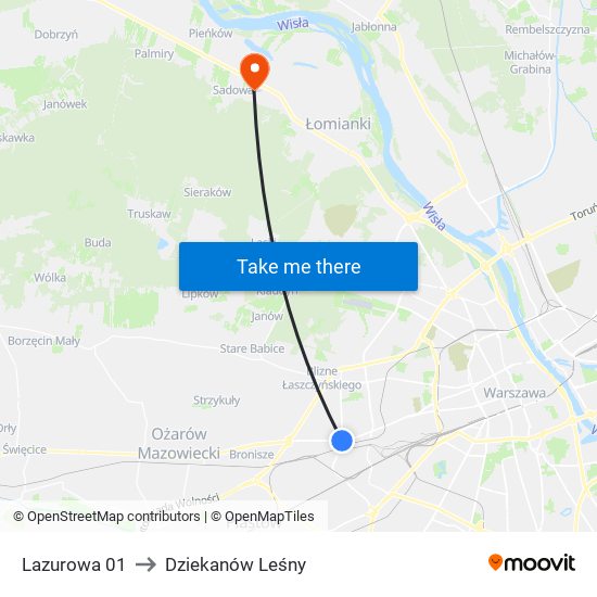 Lazurowa 01 to Dziekanów Leśny map