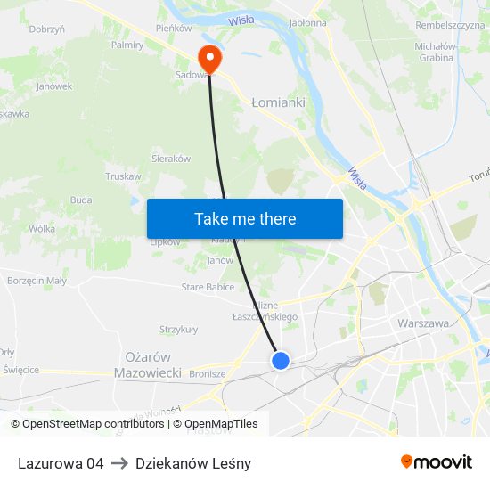 Lazurowa 04 to Dziekanów Leśny map