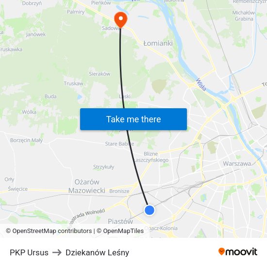 PKP Ursus to Dziekanów Leśny map