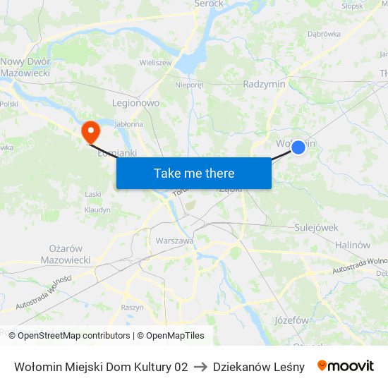 Wołomin Miejski Dom Kultury 02 to Dziekanów Leśny map