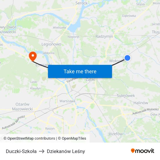 Duczki-Szkoła to Dziekanów Leśny map