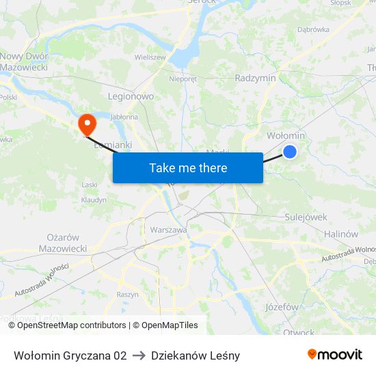 Wołomin Gryczana 02 to Dziekanów Leśny map