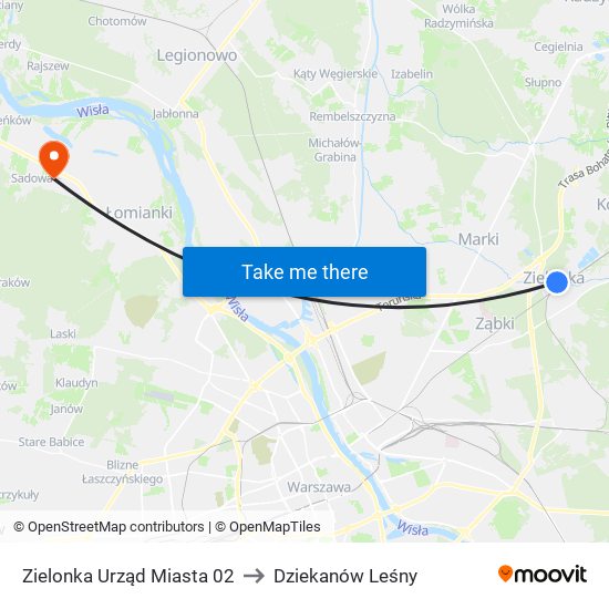 Zielonka Urząd Miasta 02 to Dziekanów Leśny map