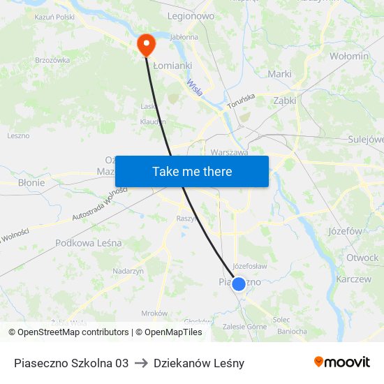 Piaseczno Szkolna to Dziekanów Leśny map