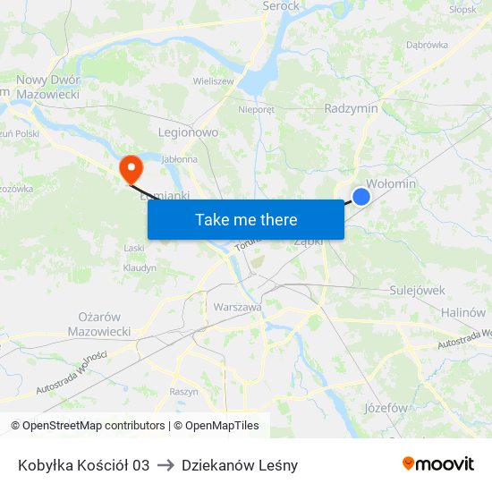 Kobyłka Kościół to Dziekanów Leśny map