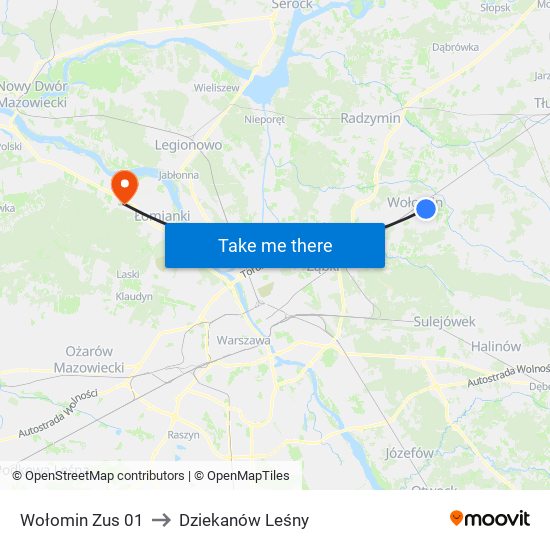 Wołomin Zus 01 to Dziekanów Leśny map