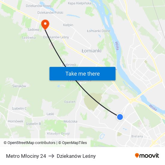 Metro Młociny 24 to Dziekanów Leśny map