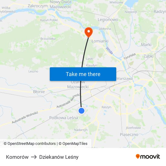 Komorów to Dziekanów Leśny map