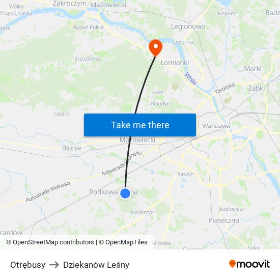 Otrębusy to Dziekanów Leśny map