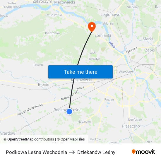 Podkowa Leśna Wschodnia to Dziekanów Leśny map